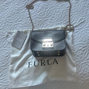 Furla Black Crossbody Bag with Chain Strap
